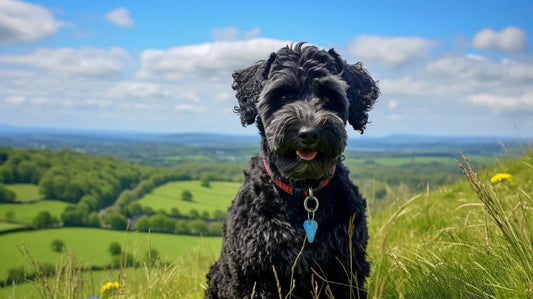 Kerry Blue Terrier Dog Sitting On A Grassy Hill