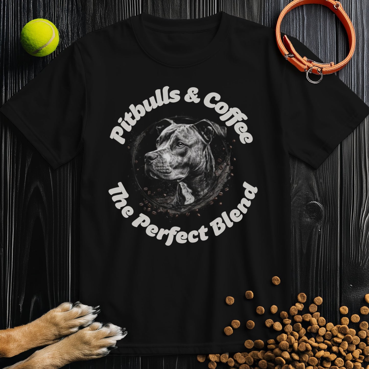 Pitbulls & Coffee, The Perfect Blend Off White Text T-Shirt