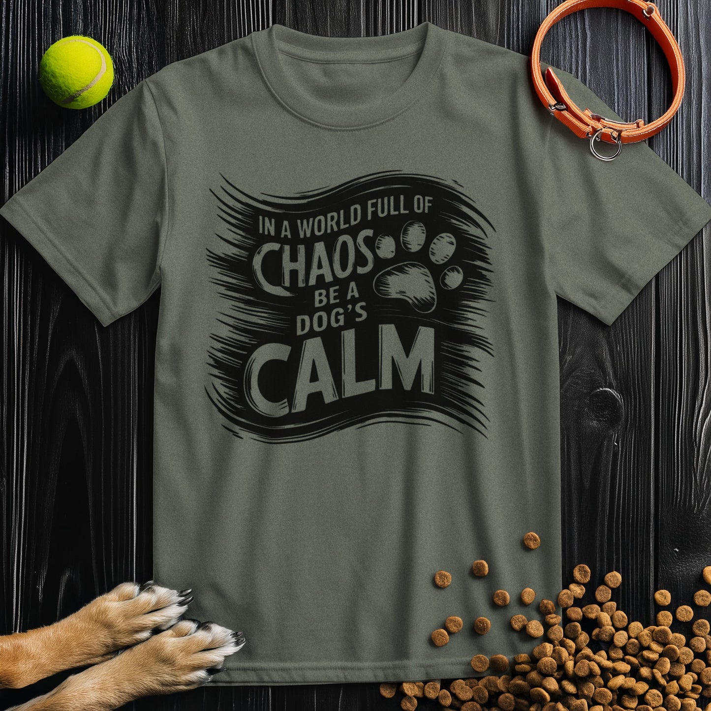 In a World Full of Chaos, Be a Dog’s Calm Black T-Shirt