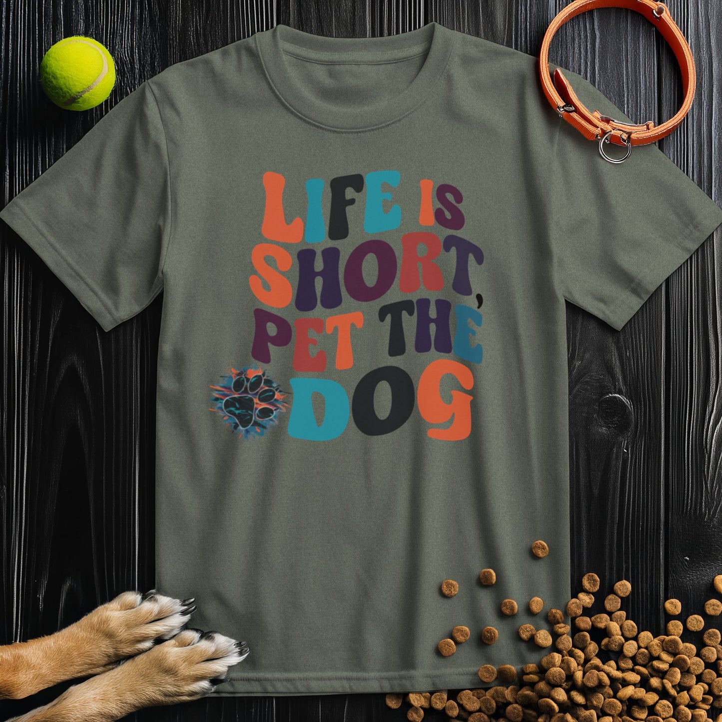 Retro Life Is Short, Pet The Dog T-Shirt