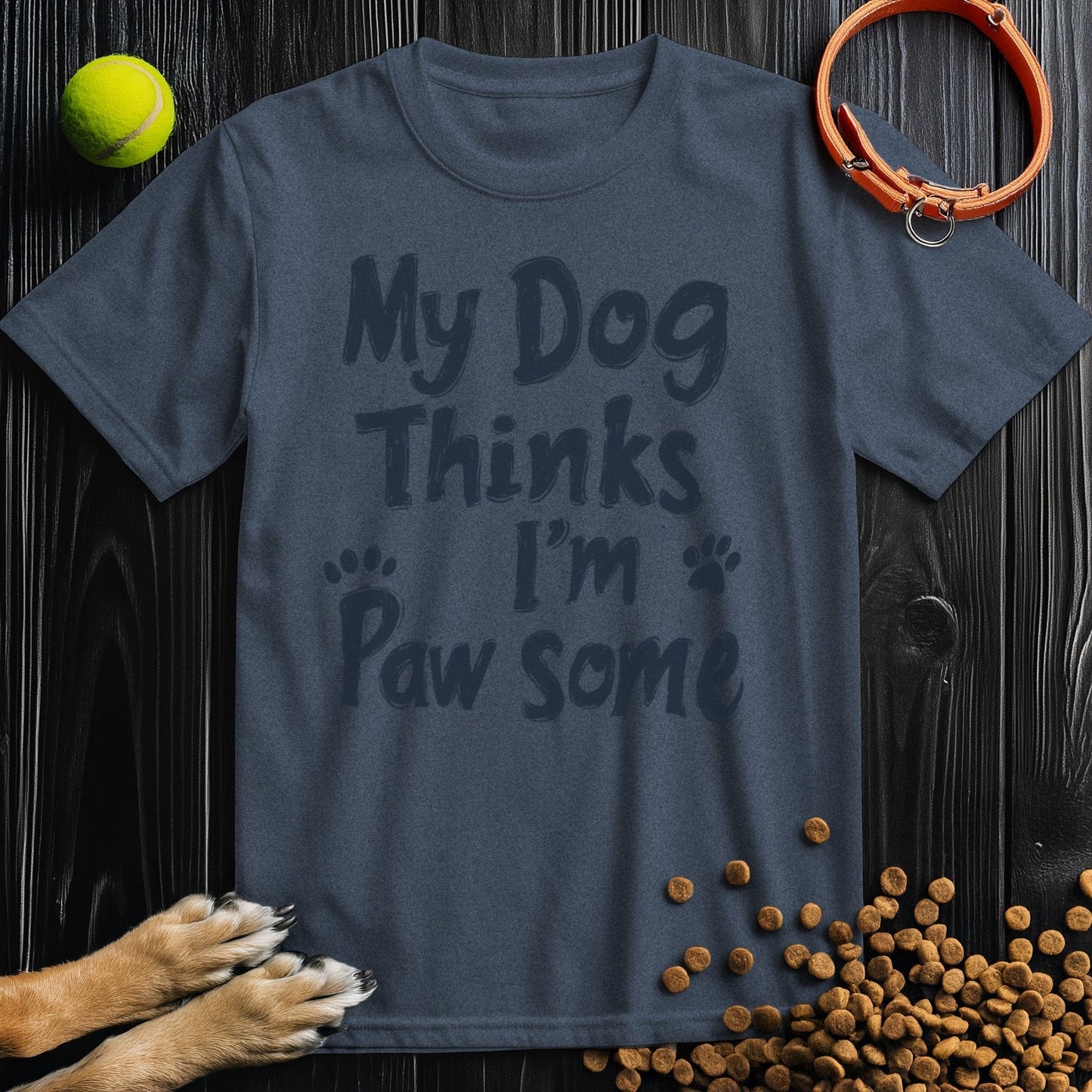 Navy blue Pawsome T-Shirt featuring playful dog-themed quote, crafted in soft cotton for casual comfort and pet-friendly style.