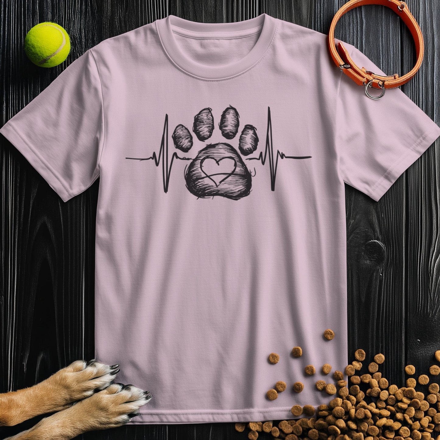 Paw Pulse Love Black Graphic T-Shirt