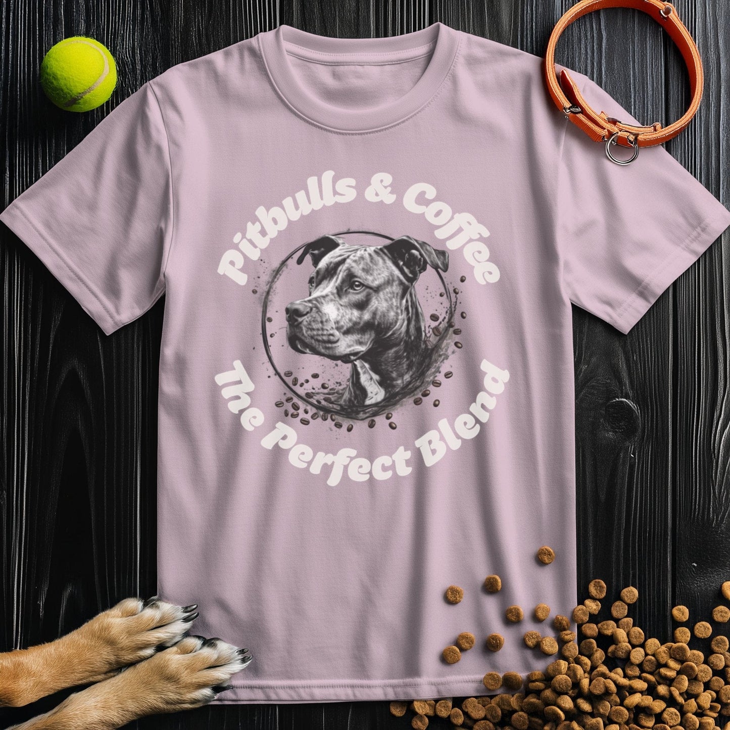 Pitbulls & Coffee, The Perfect Blend Off White Text T-Shirt