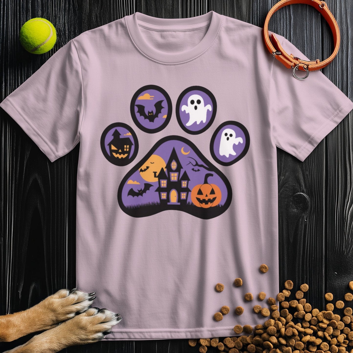 Halloween T-Shirts: Haunted Paw Prints Tee for Spooky Style