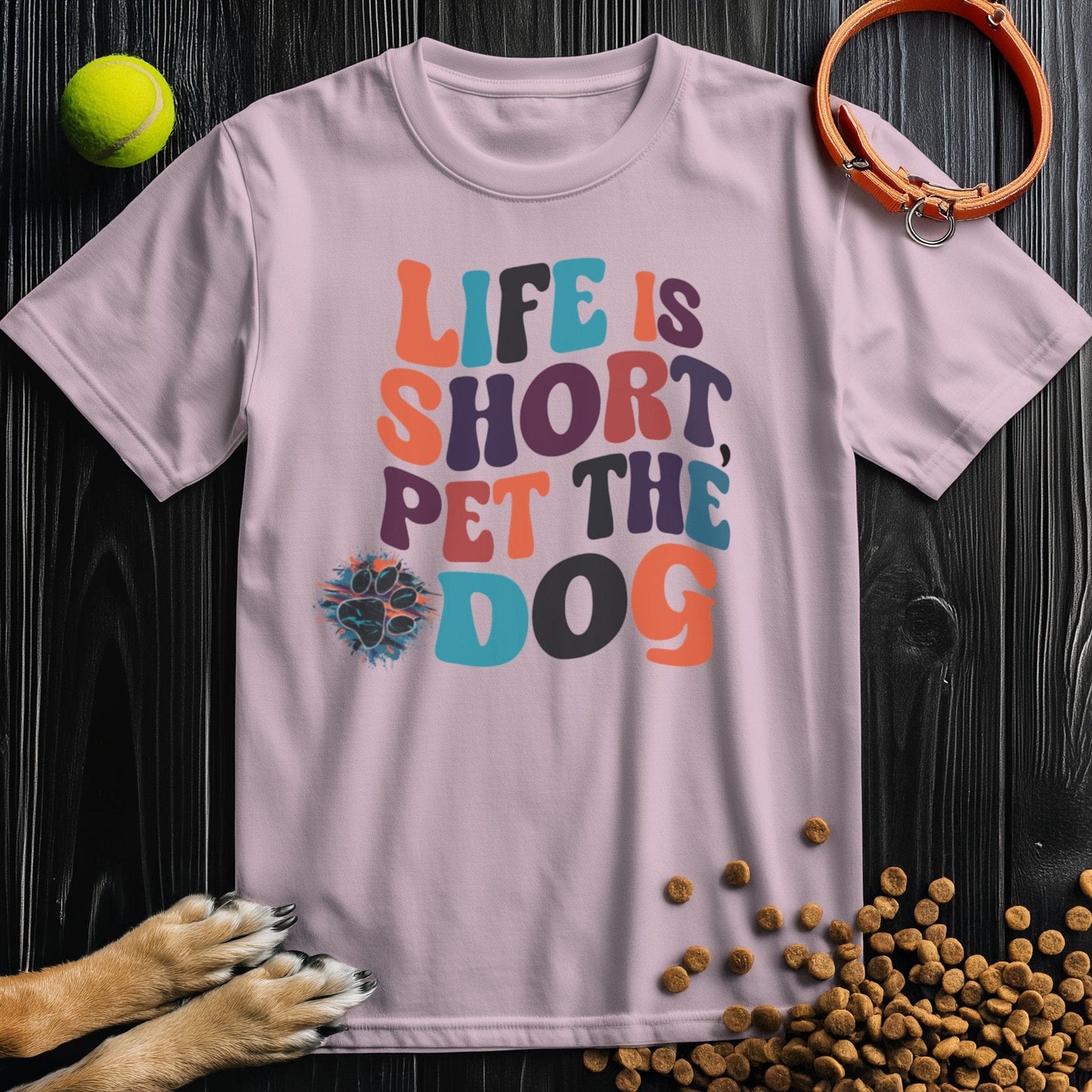 Retro Life Is Short, Pet The Dog T-Shirt