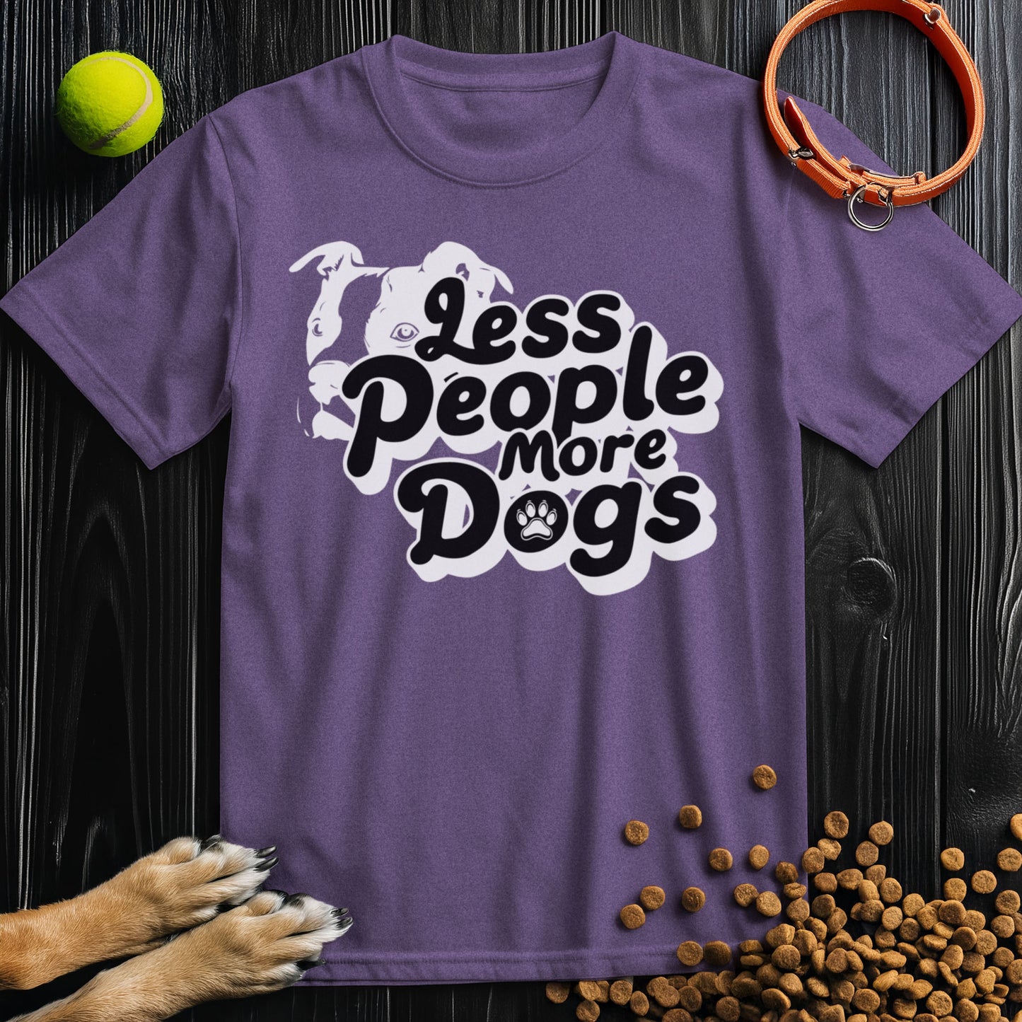 Less People, More Dogs Black Type T-Shirt