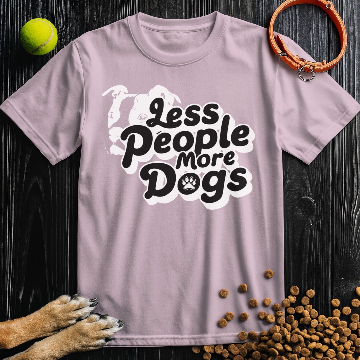 Less People, More Dogs Black Type T-Shirt