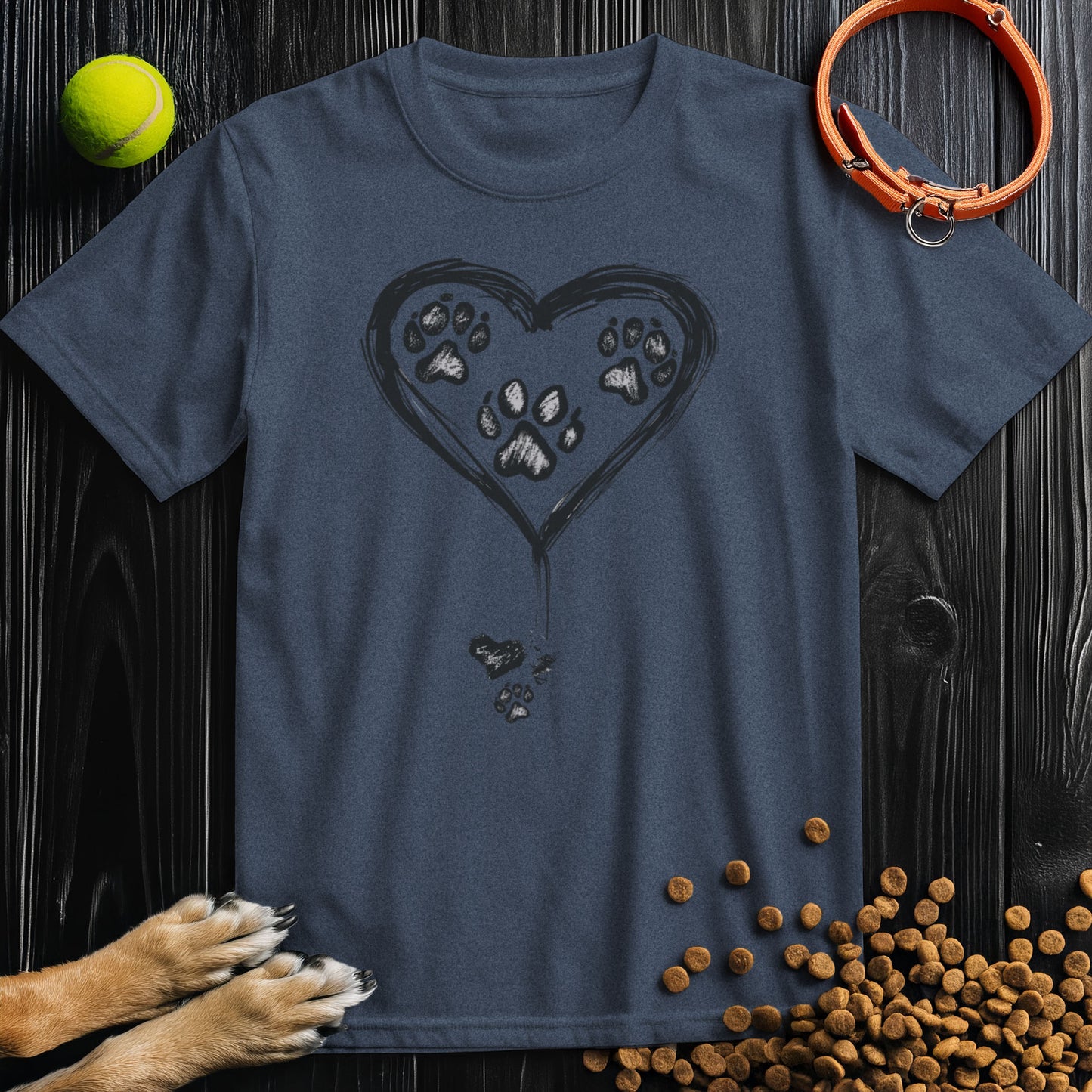 Paws Of Hearts Black Graphic T-Shirt