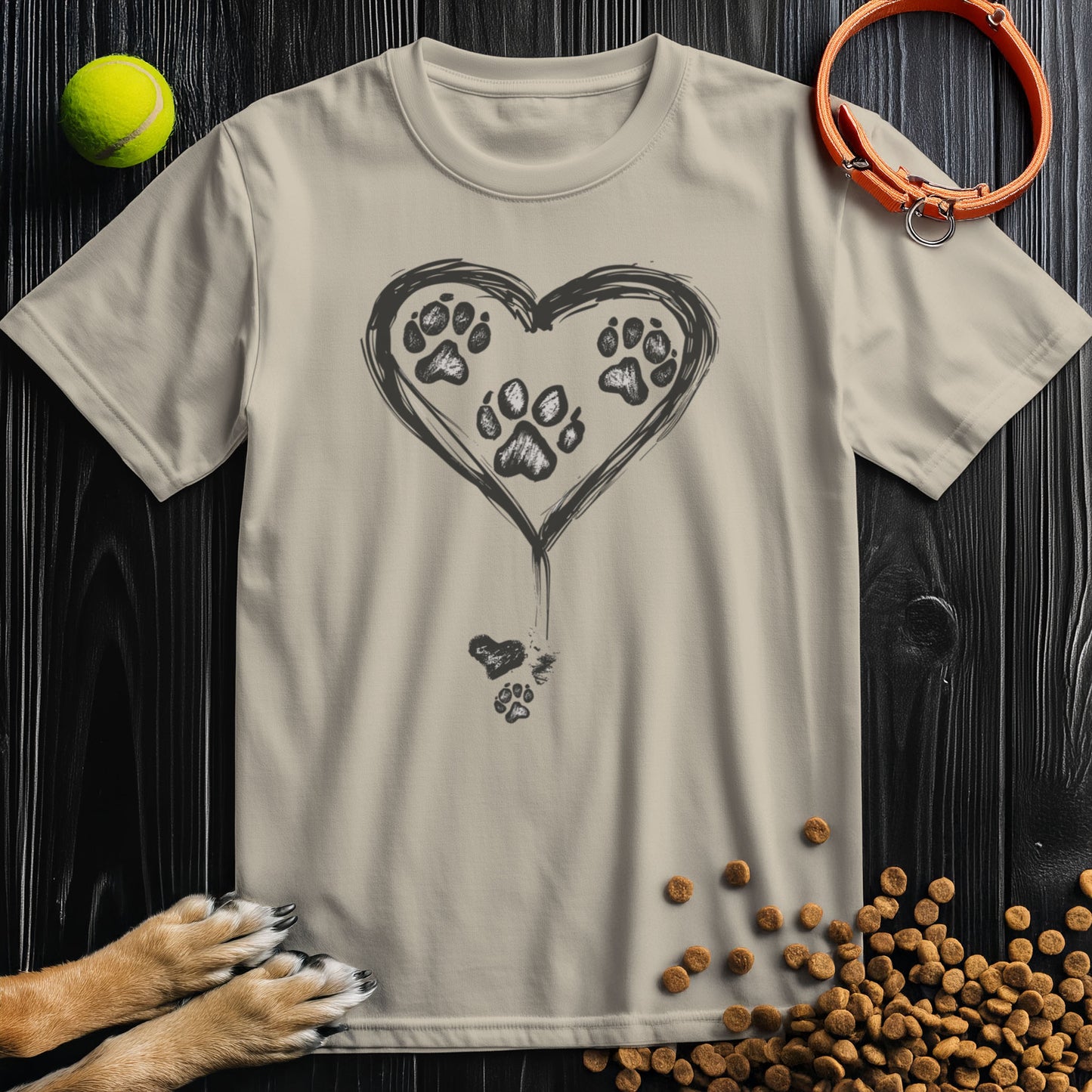 Paws Of Hearts Black Graphic T-Shirt