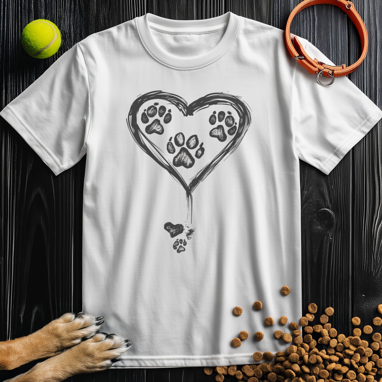 Paws Of Hearts Black Graphic T-Shirt
