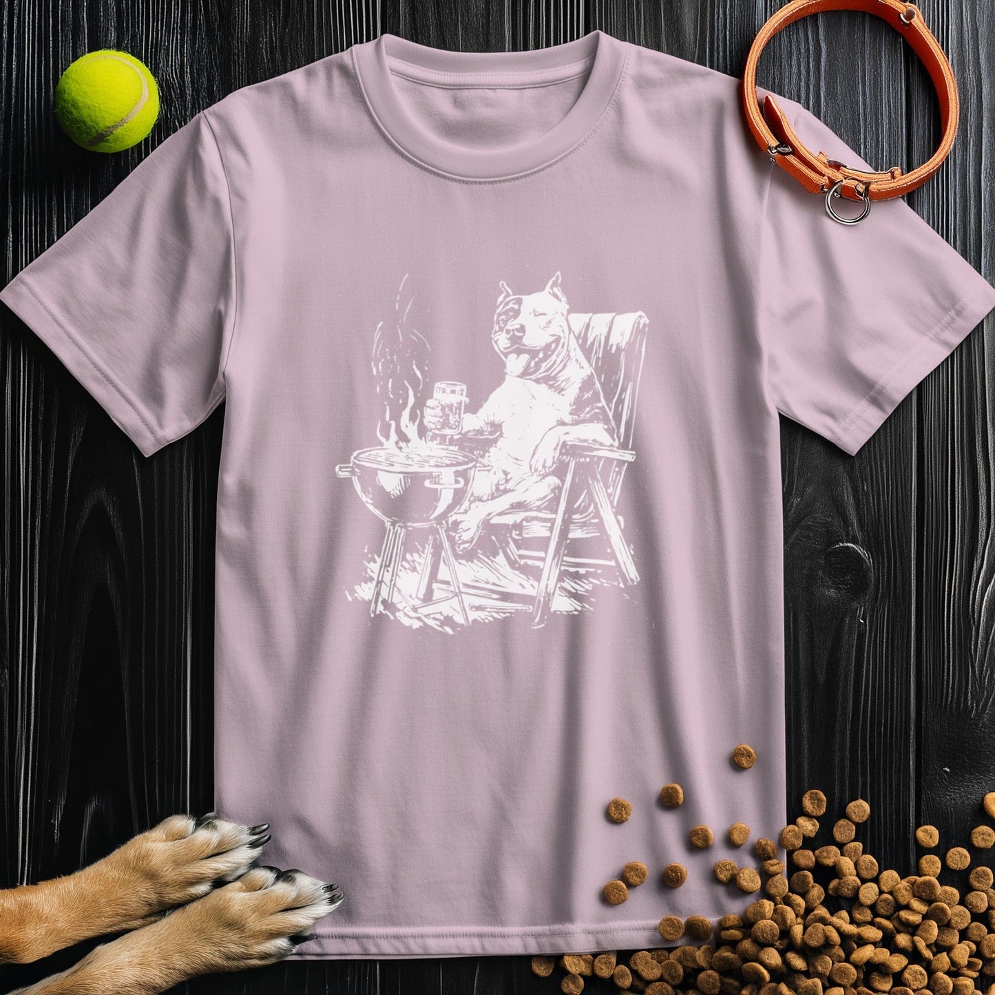 Stylish relaxed roasting graphic printed on light pink t-shirt