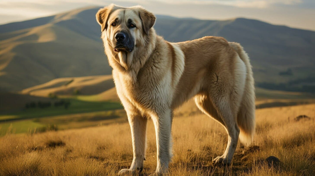 Anatolian Shepherd Dog standing in front of a mountain