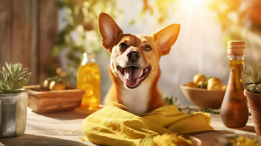 A dog laying around turmeric
