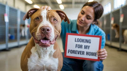 a dog being adopted at a dog rescue shelter