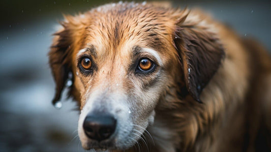 a dog in the rain crying