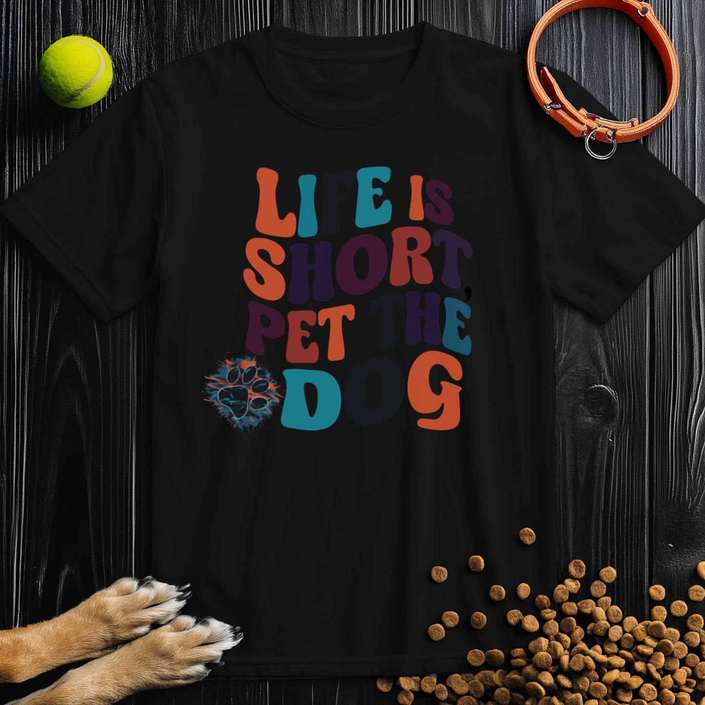 Retro Life Is Short, Pet The Dog T-Shirt