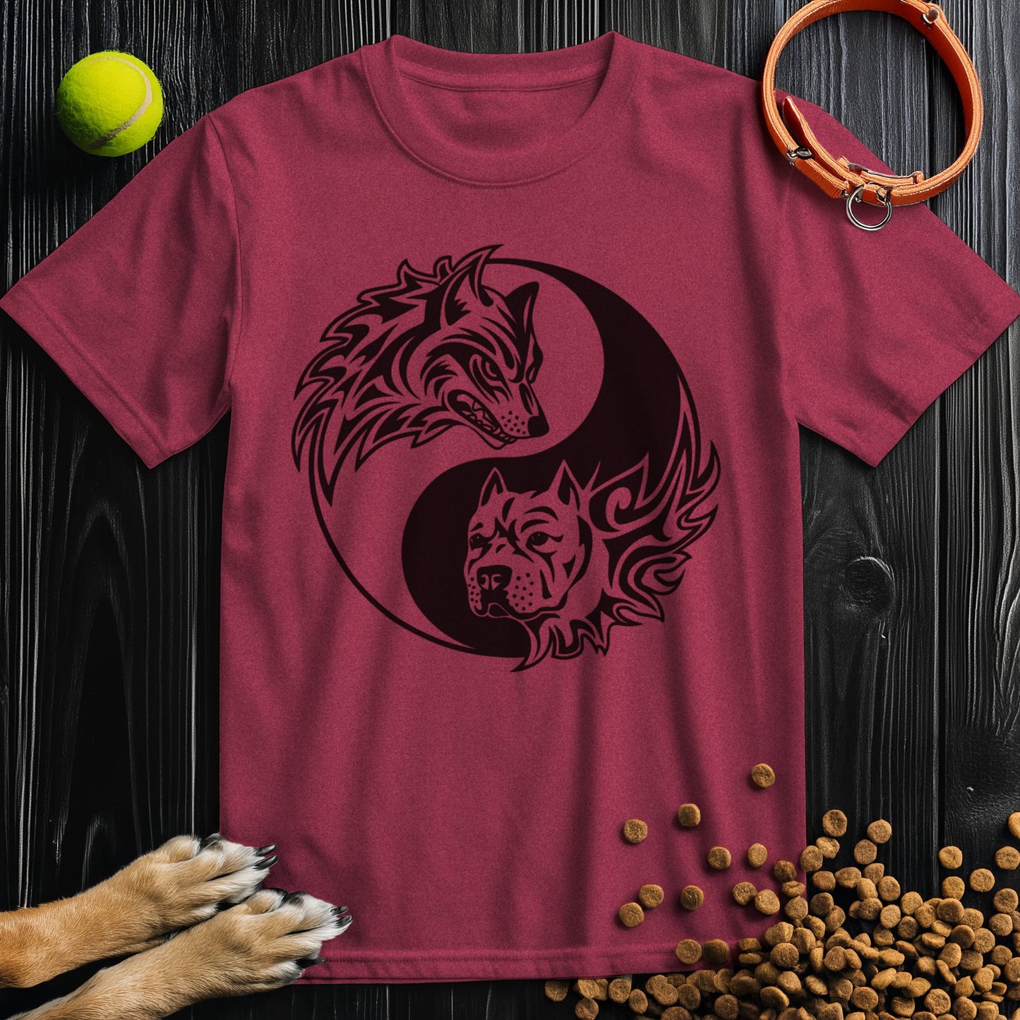 Yin-Yang Wolf & Dog Black T-Shirt