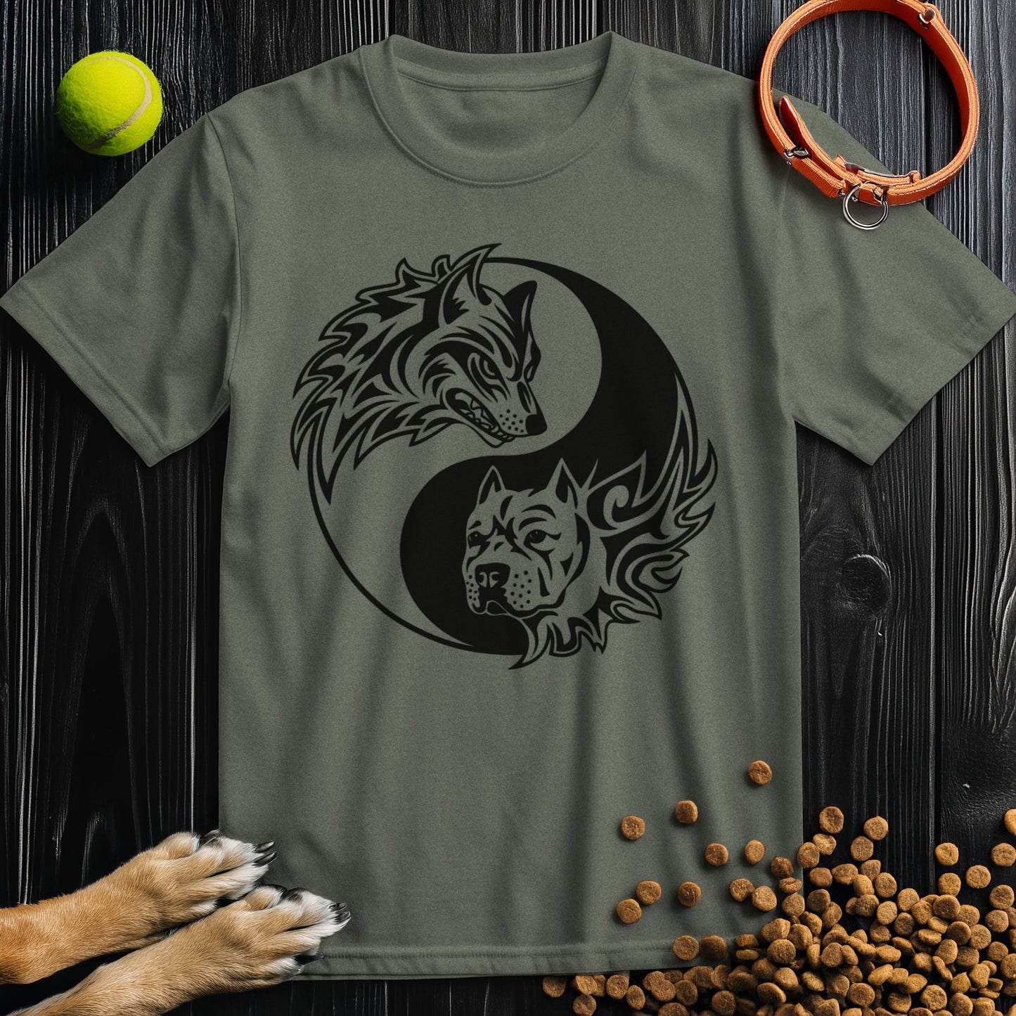 Yin-Yang Wolf & Dog Black T-Shirt