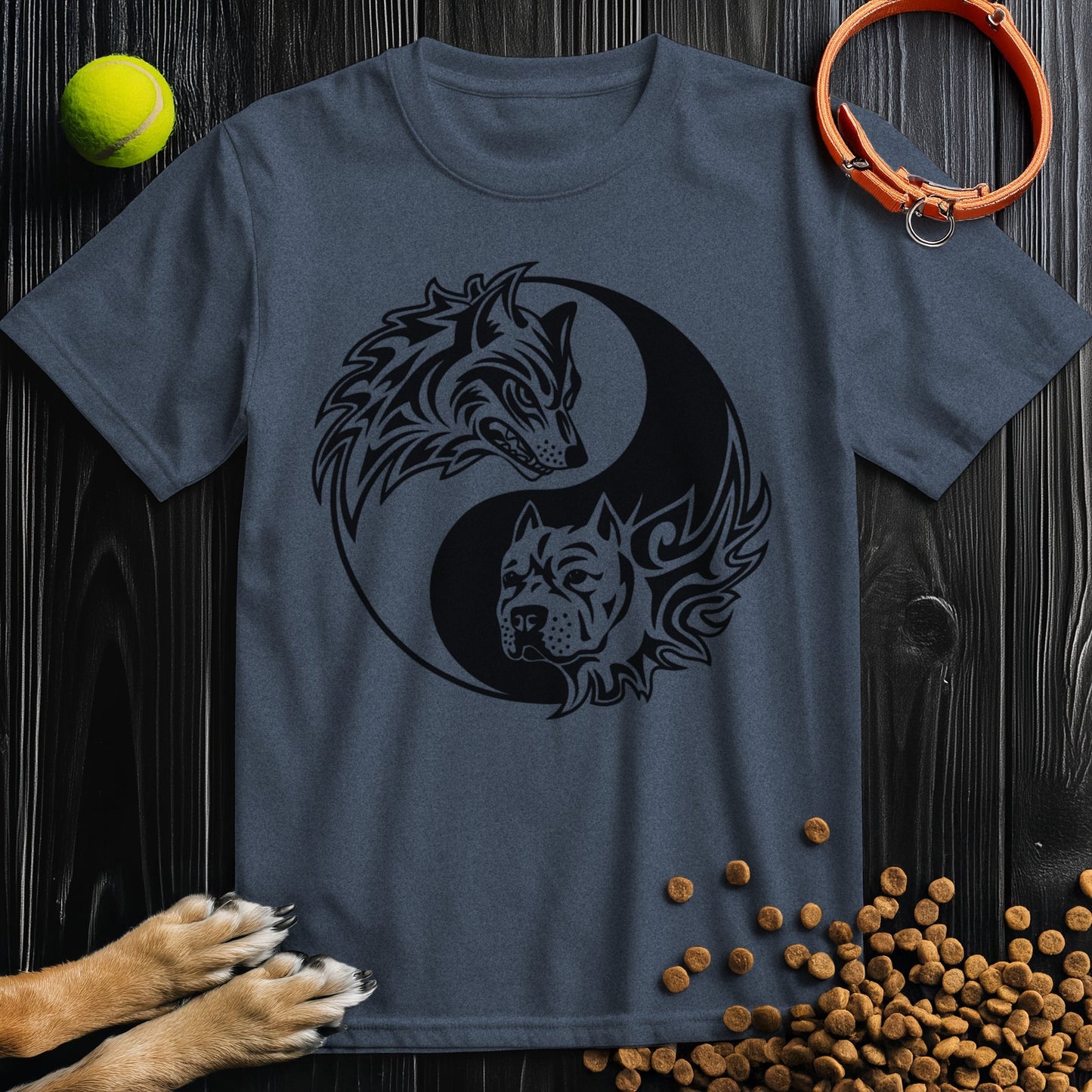 Yin-Yang Wolf & Dog Black T-Shirt