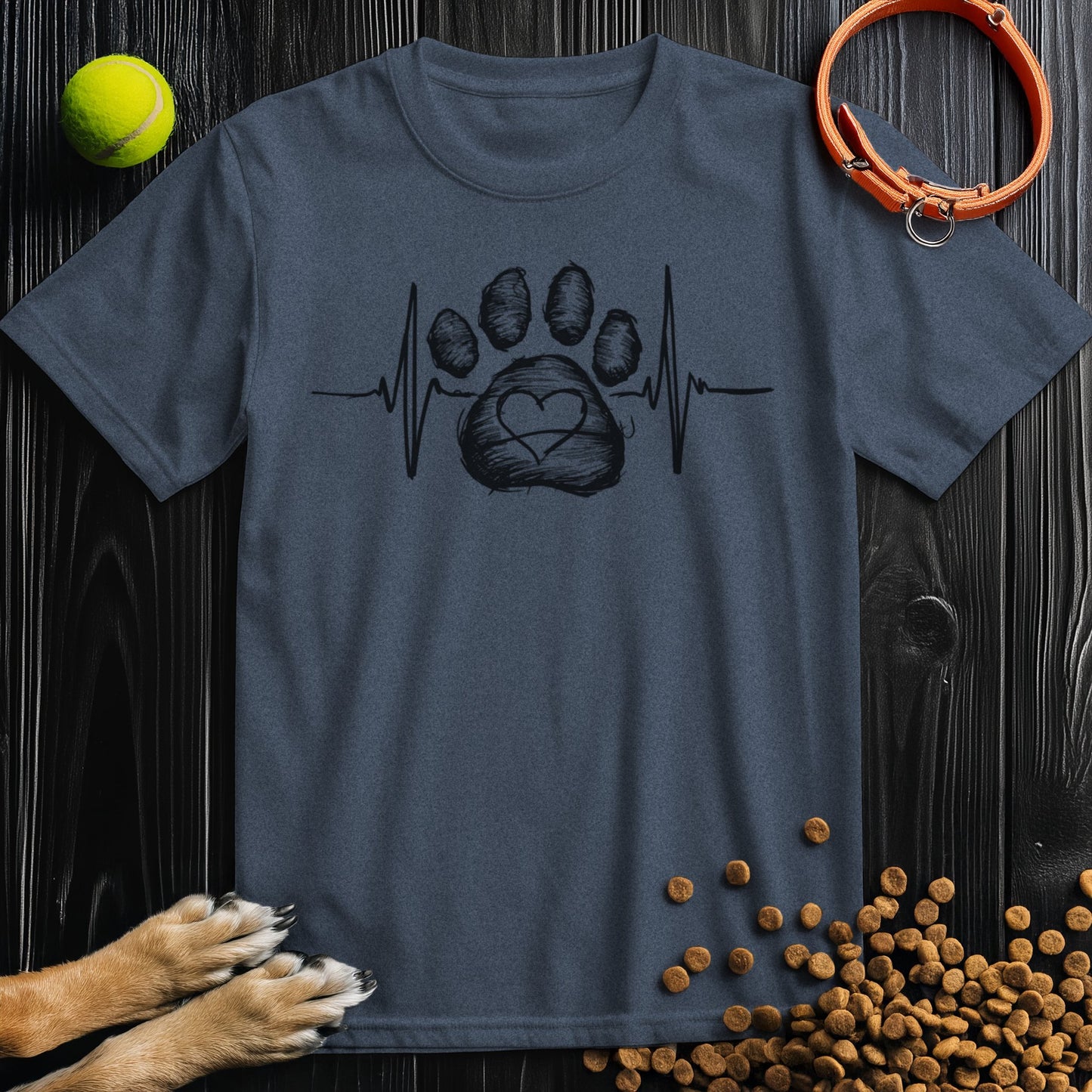 Paw Pulse Love Black Graphic T-Shirt
