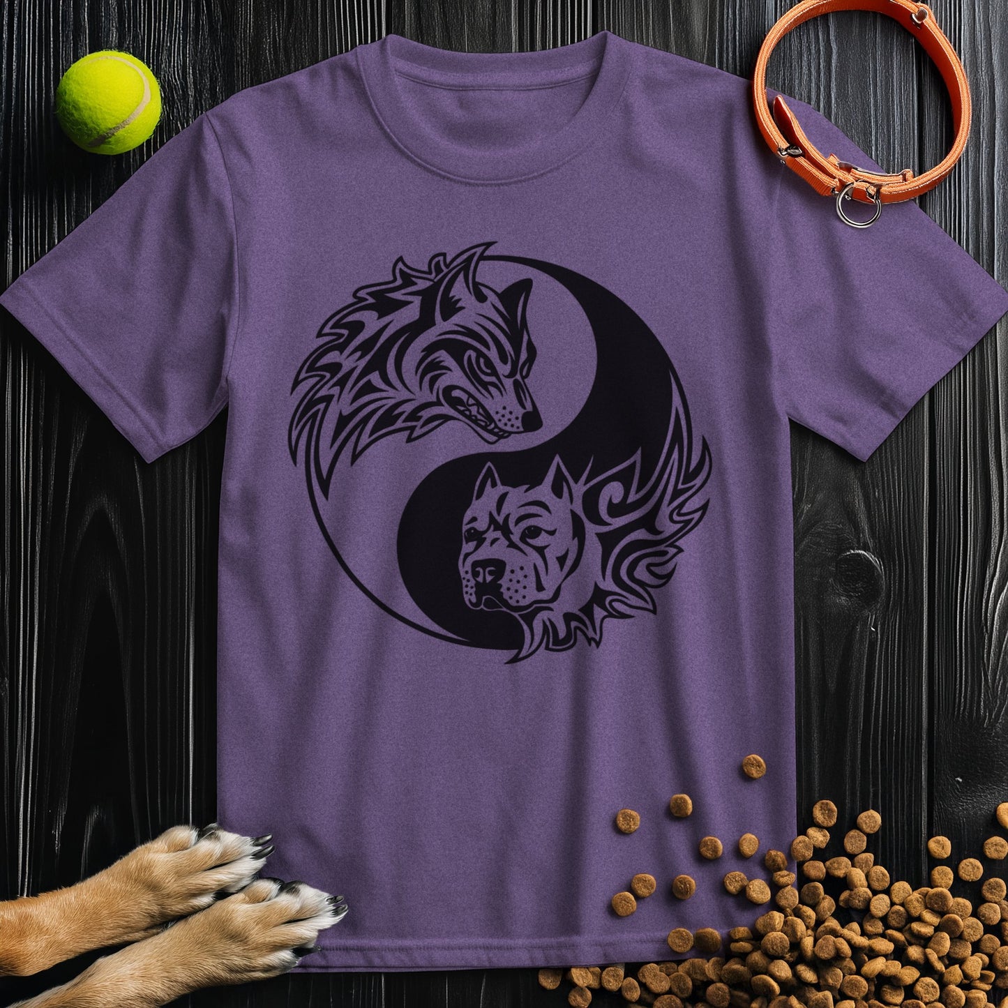 Yin-Yang Wolf & Dog Black T-Shirt