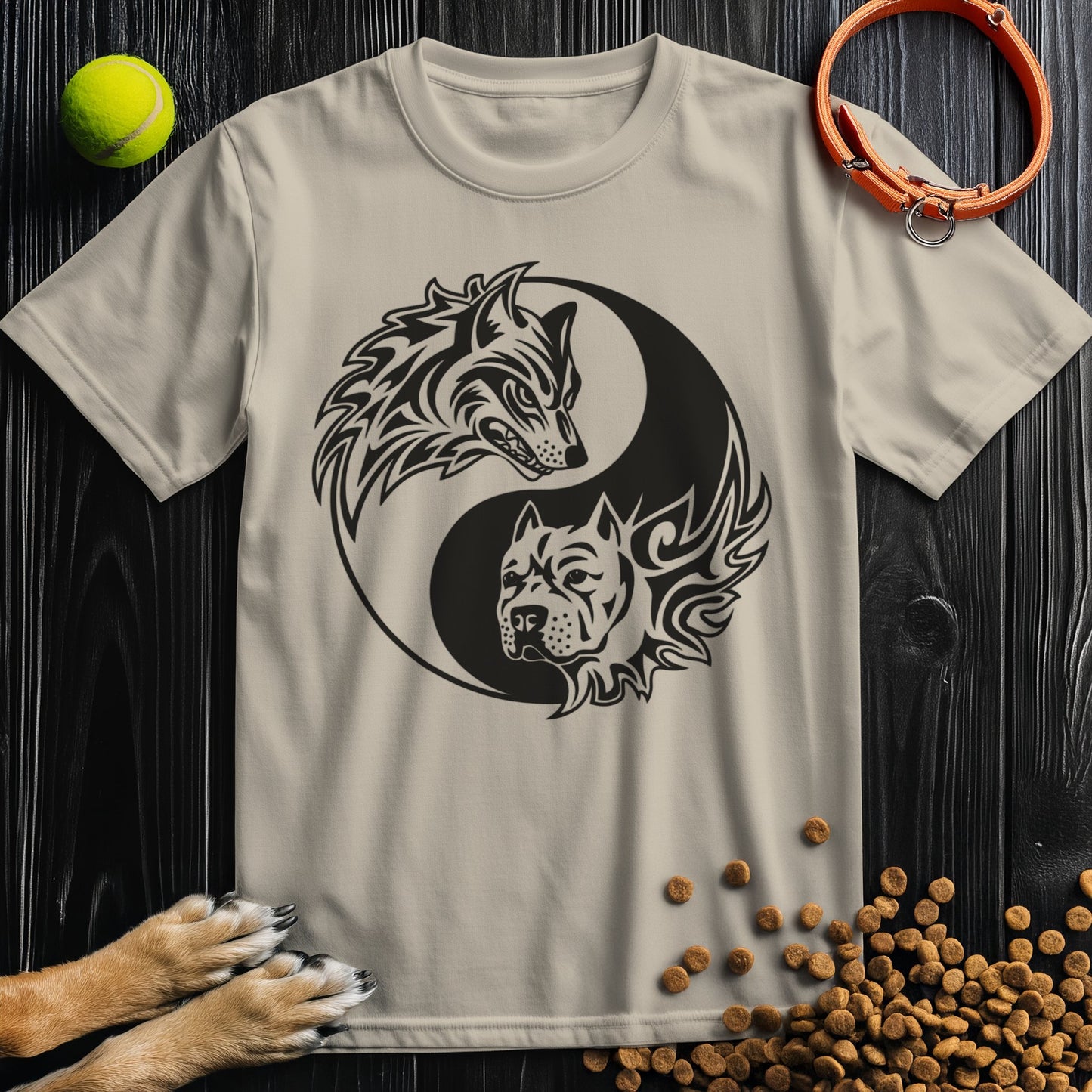 Yin-Yang Wolf & Dog Black T-Shirt