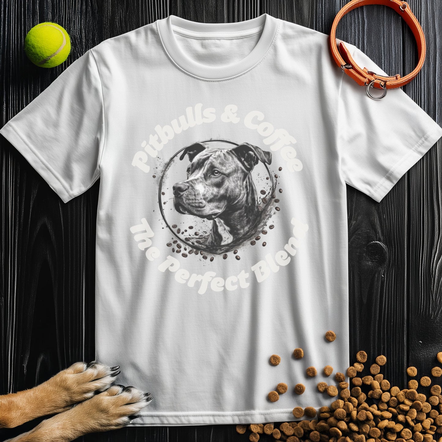 Pitbulls & Coffee, The Perfect Blend Off White Text T-Shirt