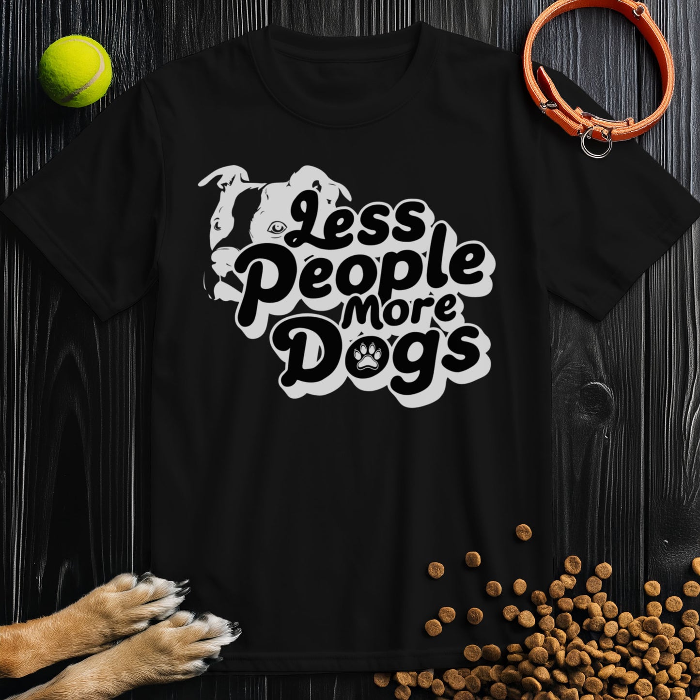 Less People, More Dogs Black Type T-Shirt