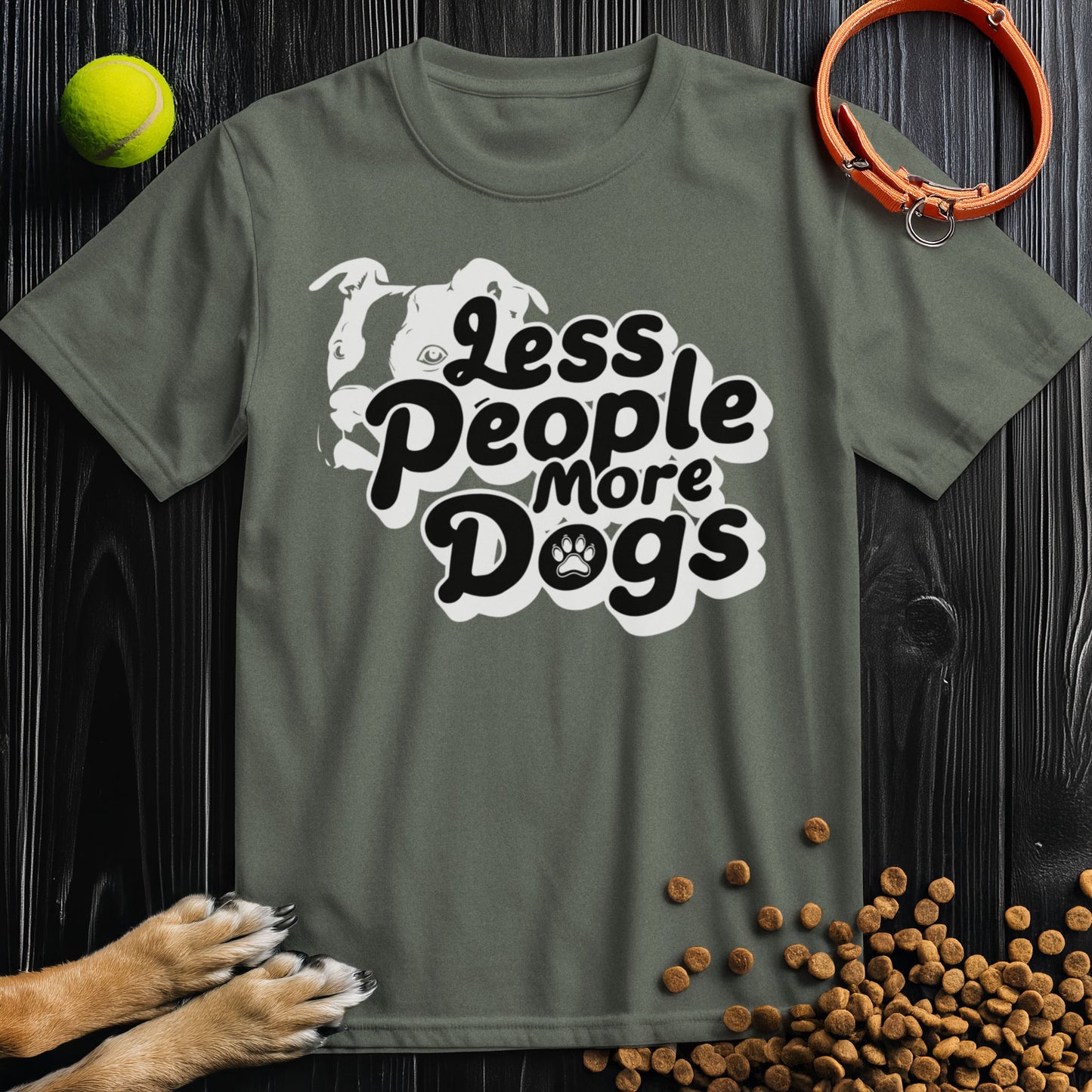 Less People, More Dogs Black Type T-Shirt