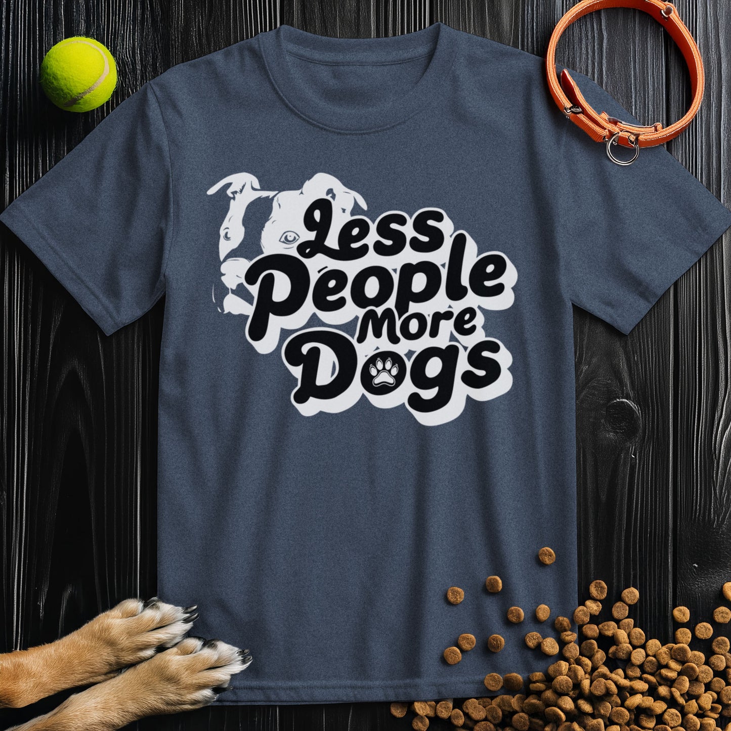 Less People, More Dogs Black Type T-Shirt