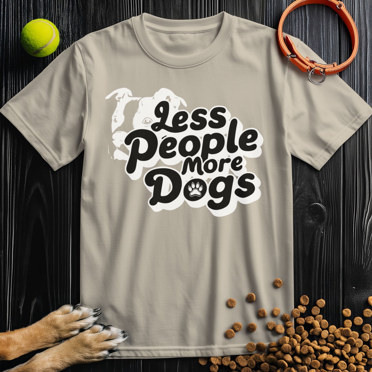 Less People, More Dogs Black Type T-Shirt