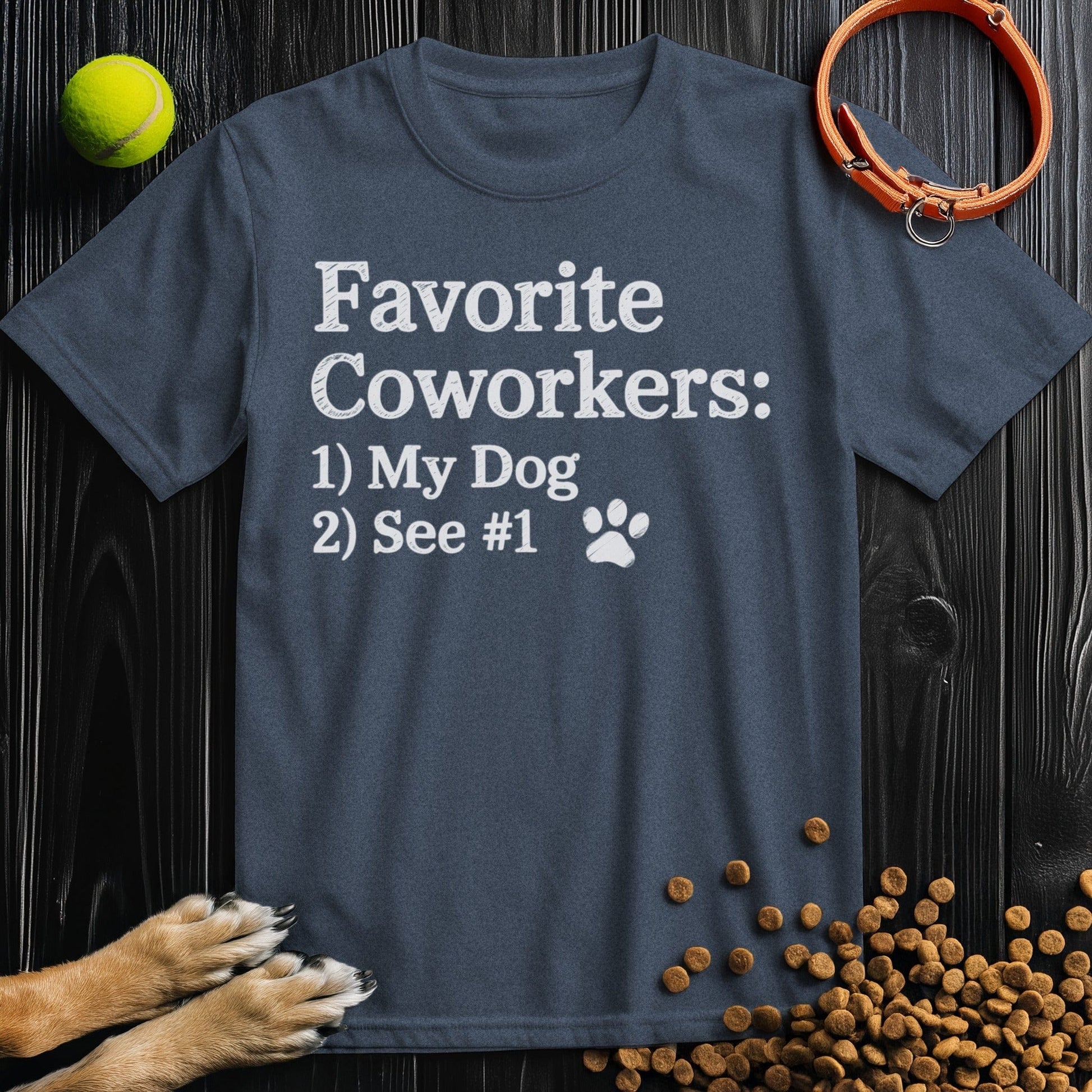 Front view of ‘Favorite Coworkers: My Dog’ dog tee in heather navy