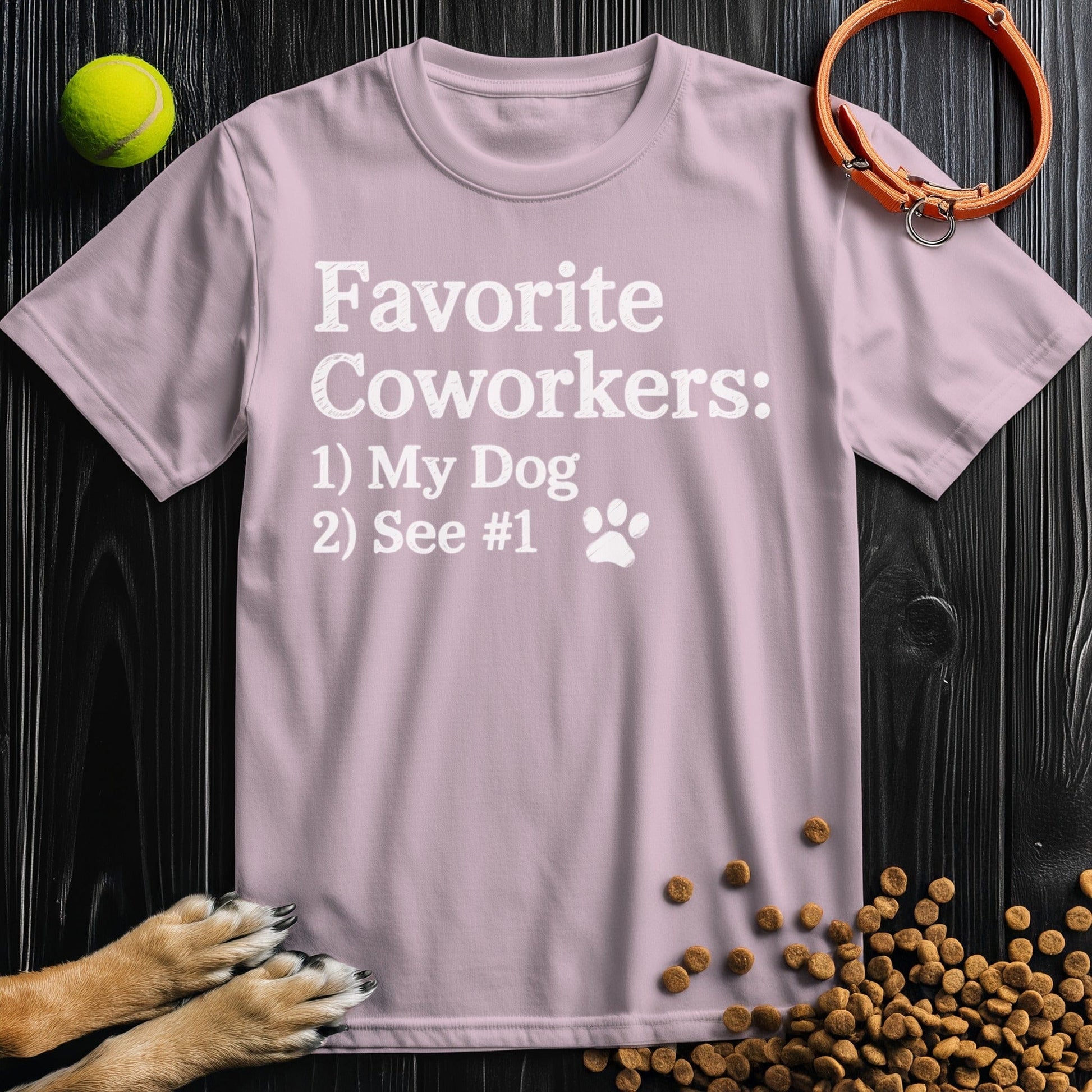 Front view of ‘Favorite Coworkers: My Dog’ dog tee in light pink