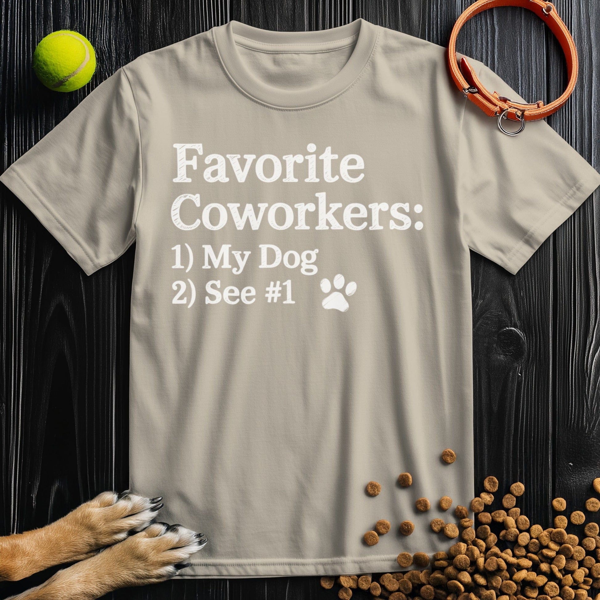 Front view of ‘Favorite Coworkers: My Dog’ dog tee in sand