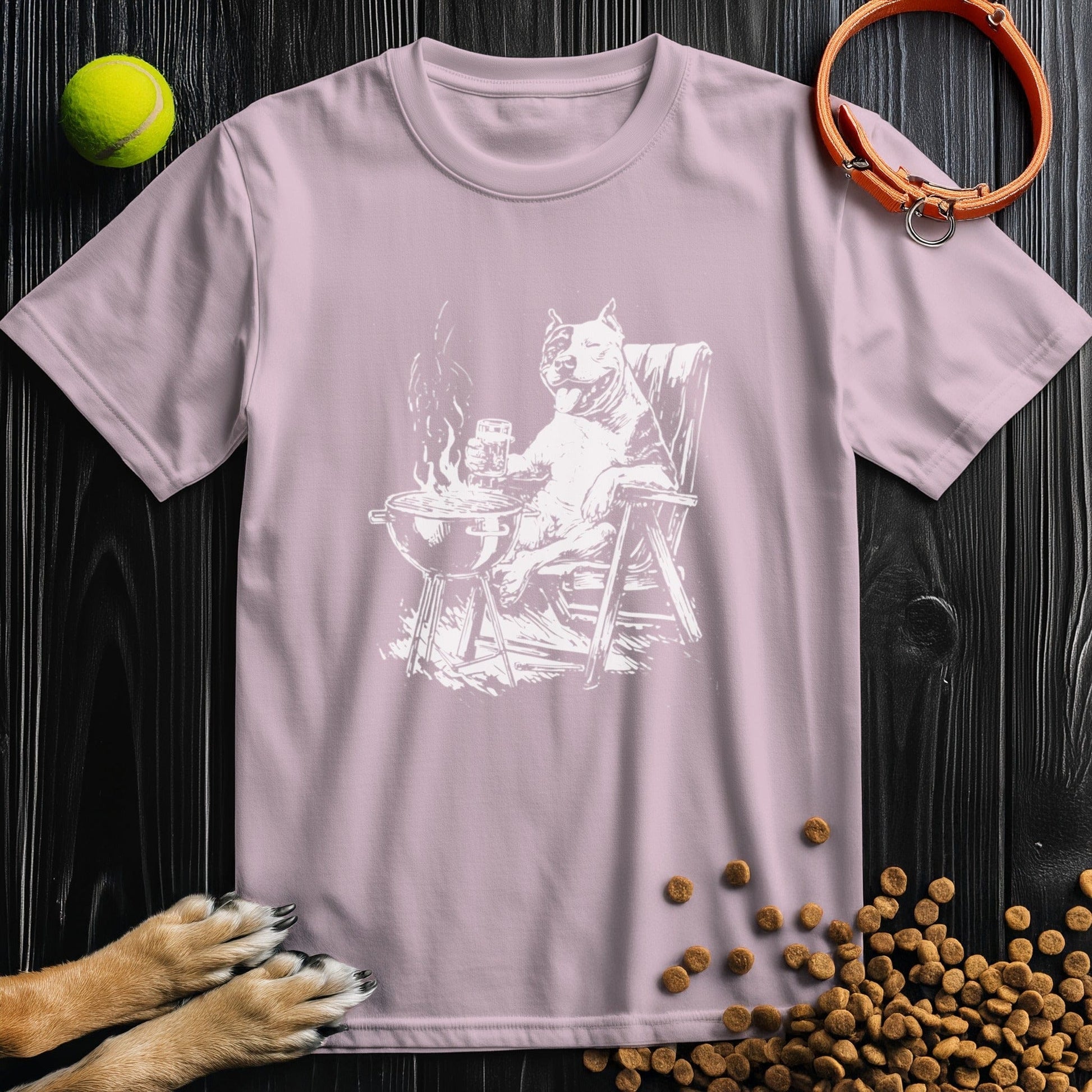 Stylish relaxed roasting graphic printed on light pink t-shirt

