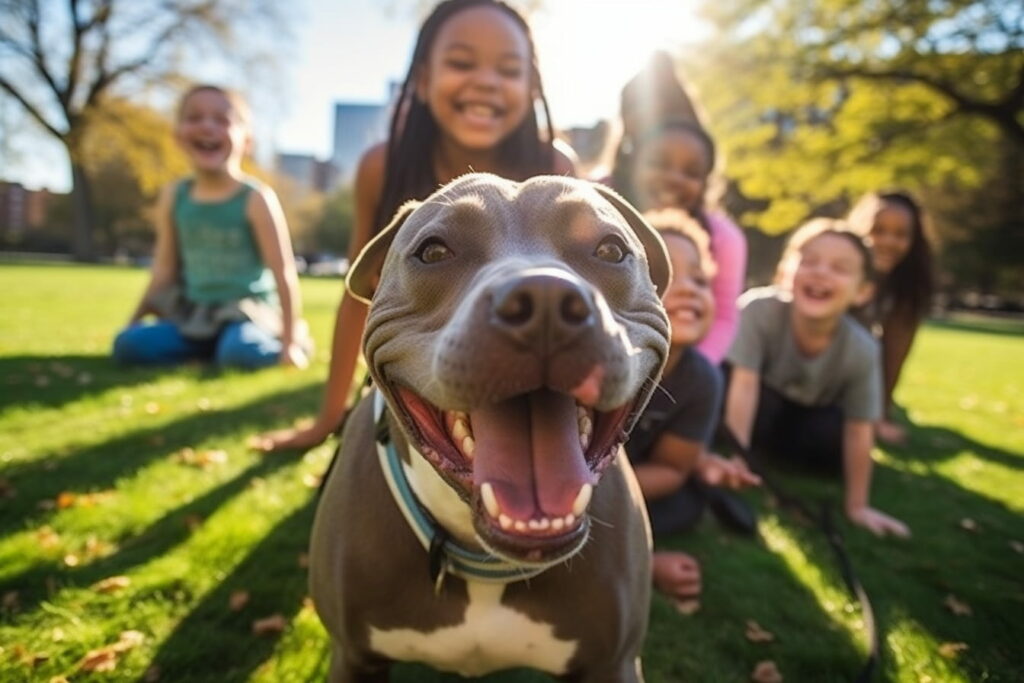 friendly pitbull with its human family