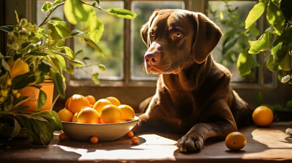 Kumquat and dog bowl