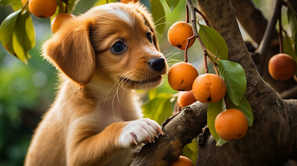 Longan fruit and a puppy