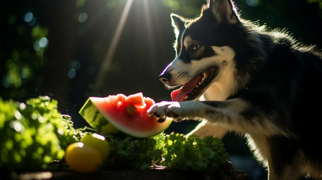 Watermelon being cut for dogs
