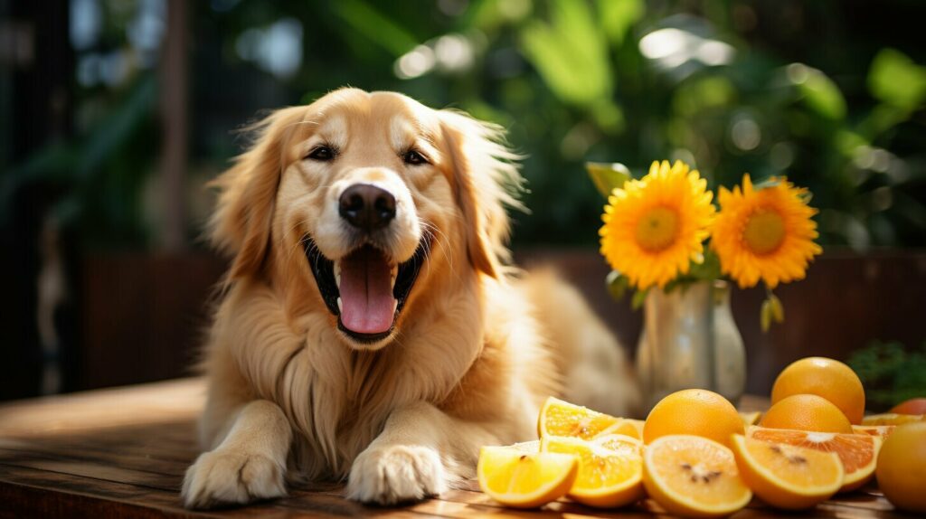 dog eating mango
