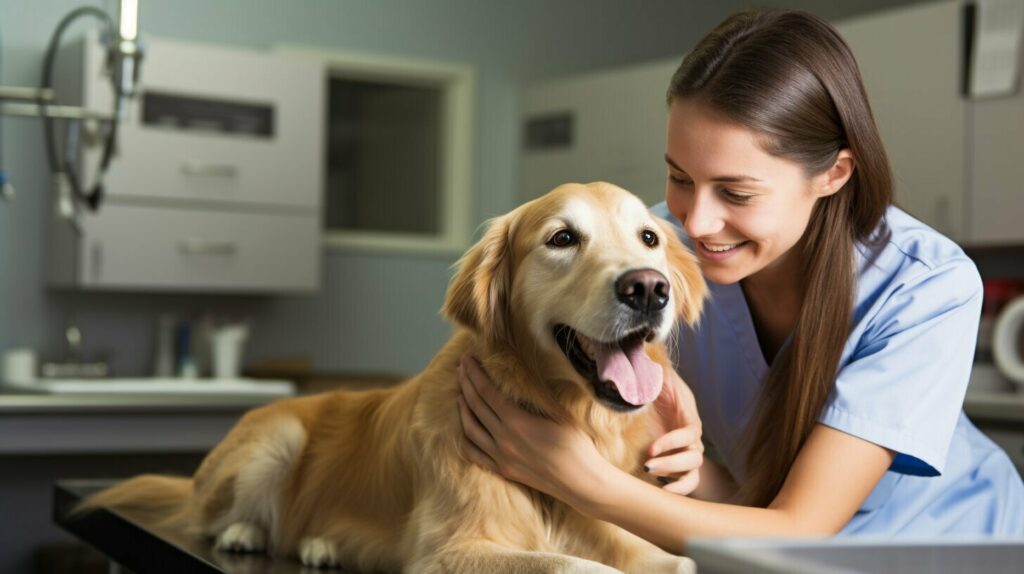 veterinarian examining dog