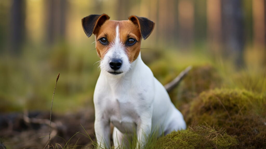 Jack Russell Terrier sitting in the woods