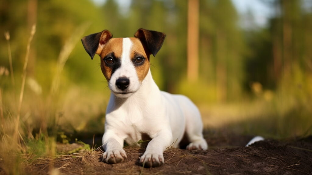 Jack Russell Terrier laying in the dirt
