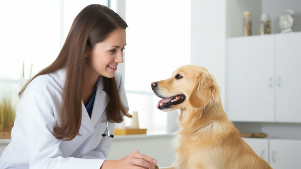 veterinary with golden retriever